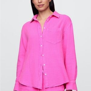GAP Pink Cotton Gauze Button Down Long Sleeve Shirt